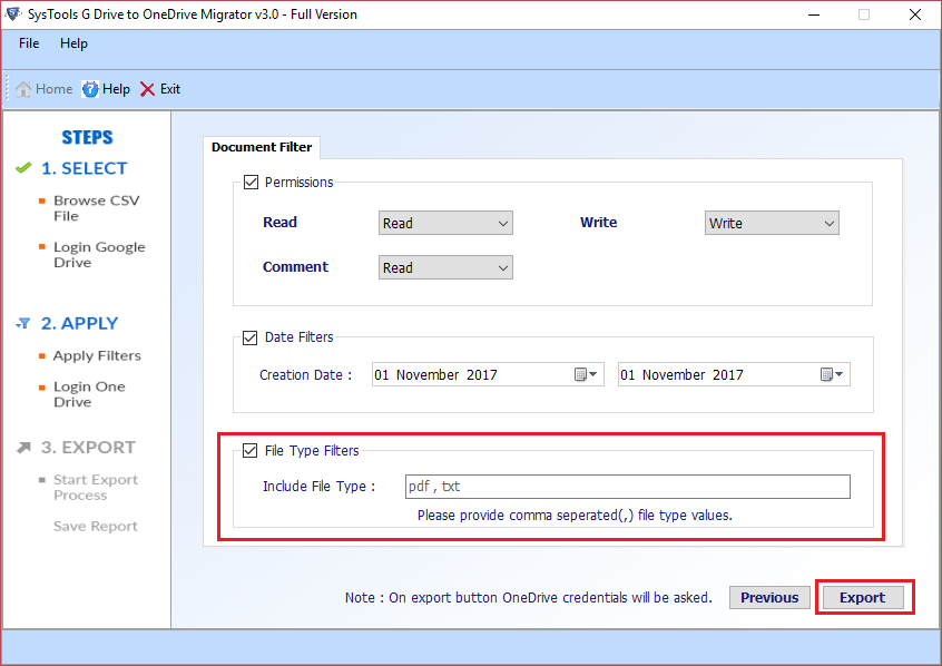 Click Export