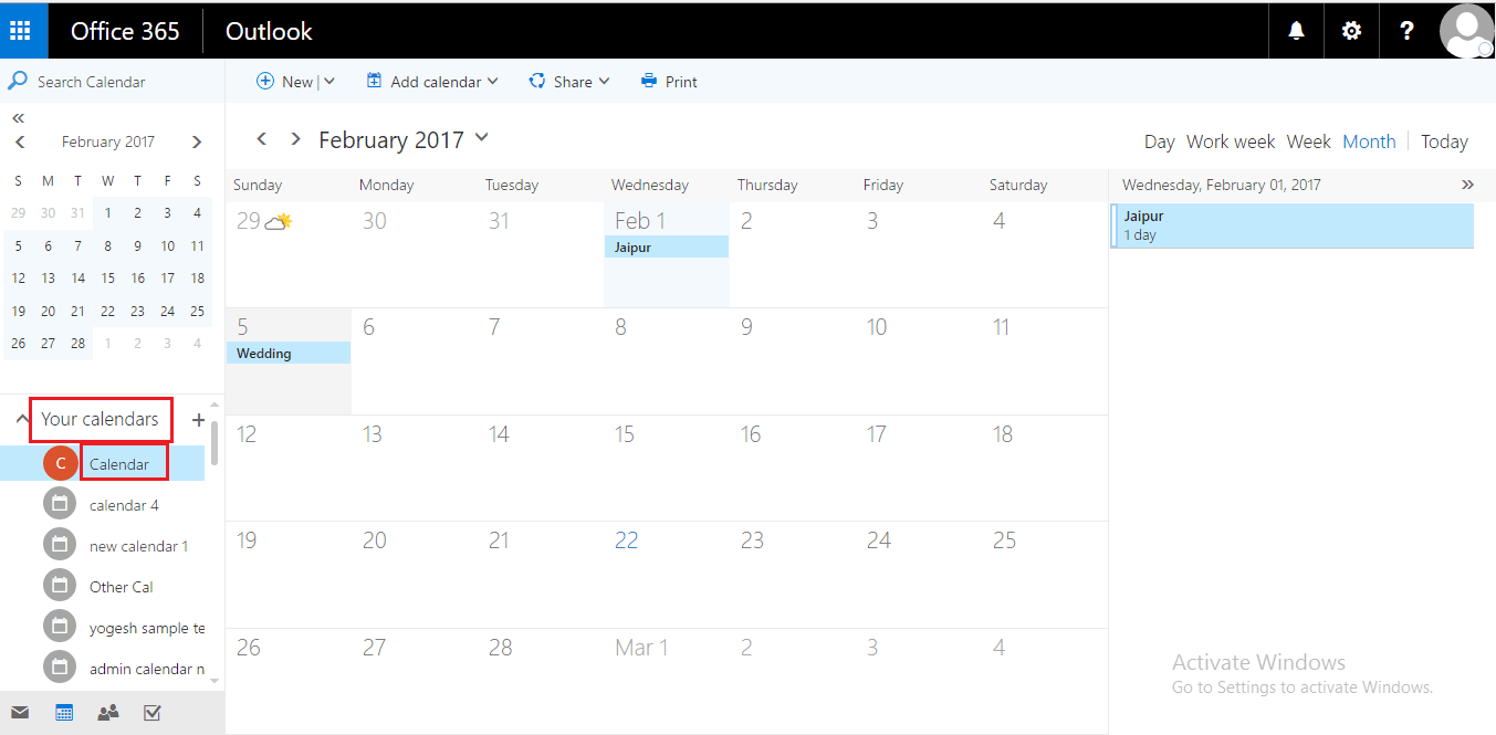 verify Gmail calendars in O365 account