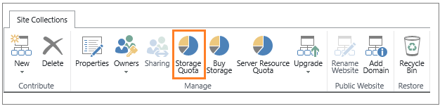 Storage Quota Button